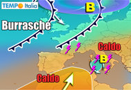 METEO ITALIA, MALTEMPO su Isole e CALDO al Nord. Poi temperature in picchiata