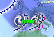 Meteo finire settimana con doppio ciclone. Severo maltempo, neve in discesa Meteo finire settimana con doppio ciclone. Severo maltempo, neve in discesa